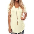 thumbnail image 4 of Glonme Ladies Tee Short Sleeve T Shirt V Neck Tops Beach Fashion Tunic Blouse Casual Solid Color Pullover Apricot S, 4 of 7