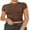 Brown, variant on Women Y2k Basic Short Sleeve Crop Tops Crew Neck Slim Fit Tops Solid Color Baby Tee Going Out Party Tee Tops Exposed Navel Shirts