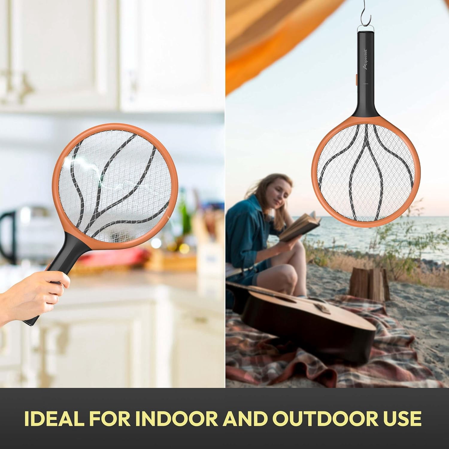 ASPECTEK 2-Pack Electric Fly Swatter, 3000V Bug Zapper and Mosquito Racket for Indoor and Outdoor Use, Handheld Insect and Mosquito Killer (2xAA Batteries Not Included)