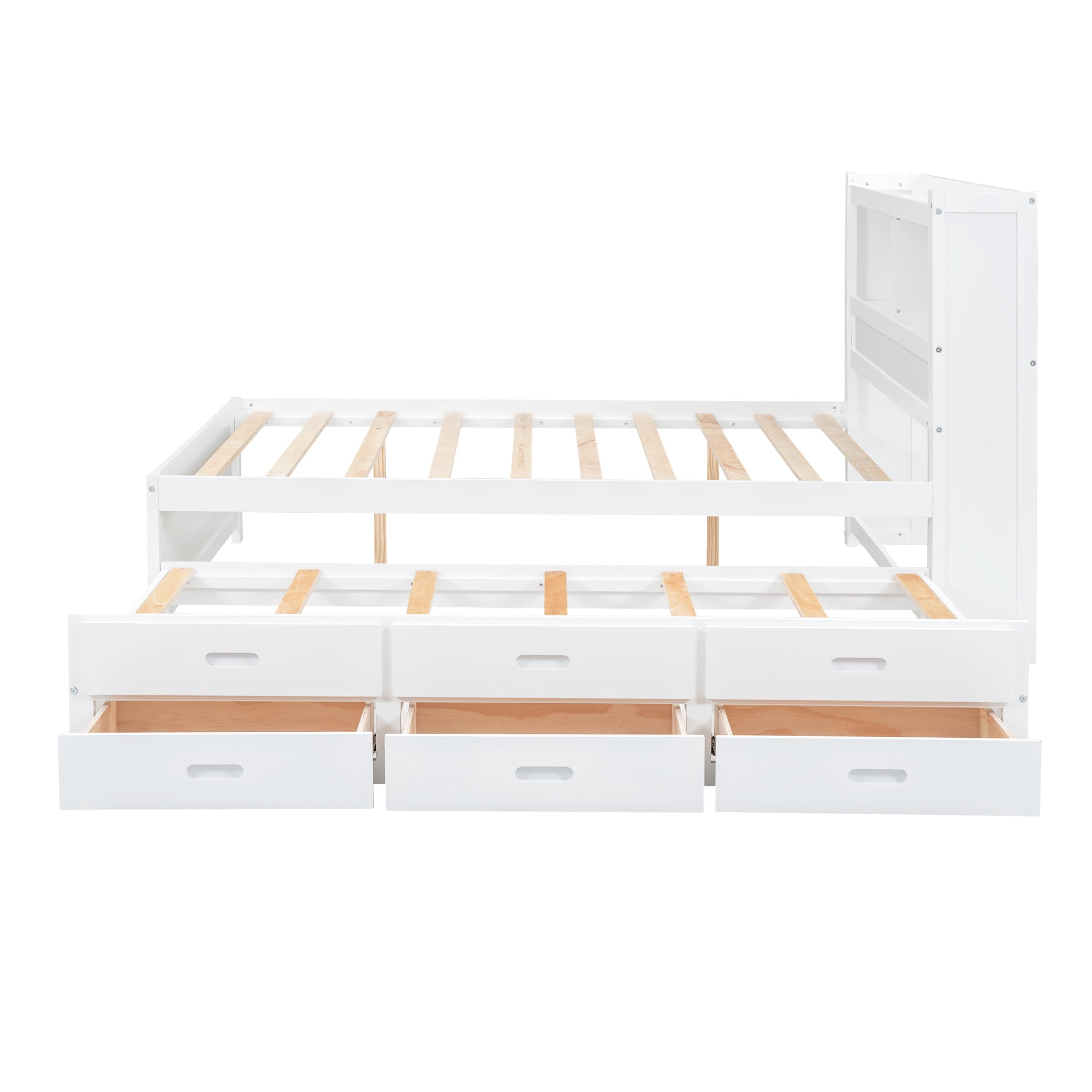 Noble House Lornic Full Size Platform Bed with Trundle and Drawers, Charging Station and Storage Shelves, White