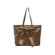 thumbnail image 2 of Bolso de mano de gran capacidad para mujer - Bolso de hombro de poliuretano con diseño de lazos grandes, 29x28x13cm, marrón/blanco/caqui, bolso de moda y práctico, 2 of 7
