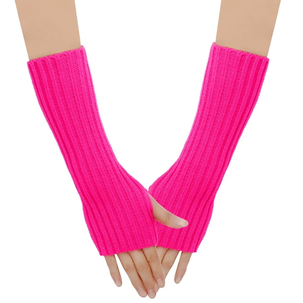 Granjero Gordo Calentadores de brazos - Guantes largos sin dedos para mujer, mangas de punto elástico a la moda para mujer, guantes elásticos con orificio para el pulgar, rosa oscuro