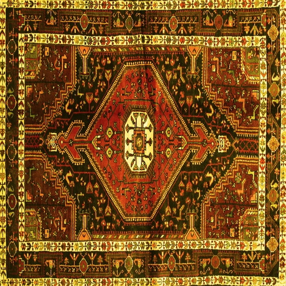 Ahgly Company Machine Washable Indoor Square Persian Yellow Traditional Area Rugs, 6' Square