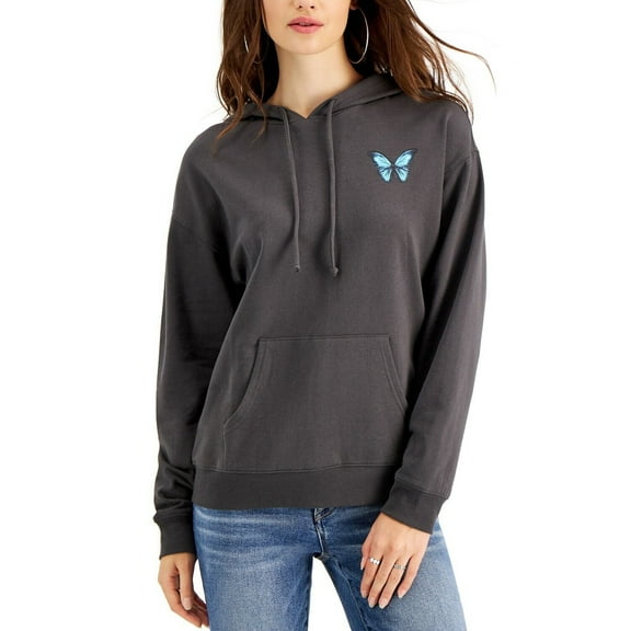 Rebellious One Juniors' Long-Sleeve Graphic Hooded Sweatshirt Charcoal Size