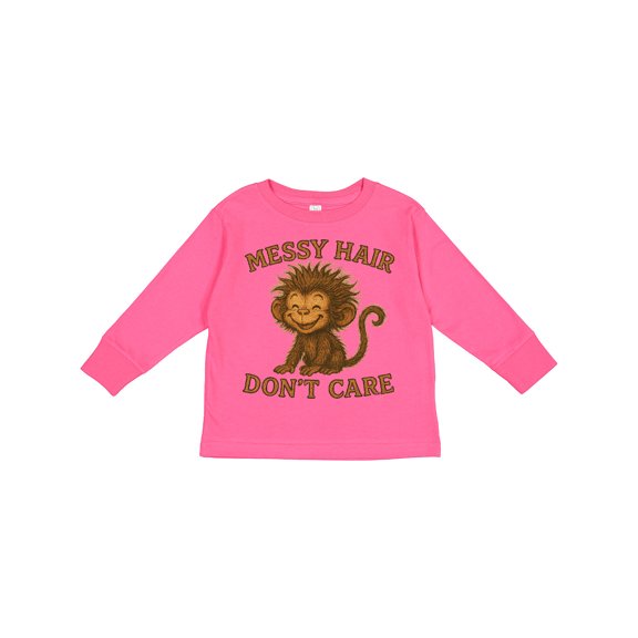 Inktastic Messy Hair Don't Care Monkey Graphic Cute Fun Boys or Girls Long Sleeve Toddler T-Shirt