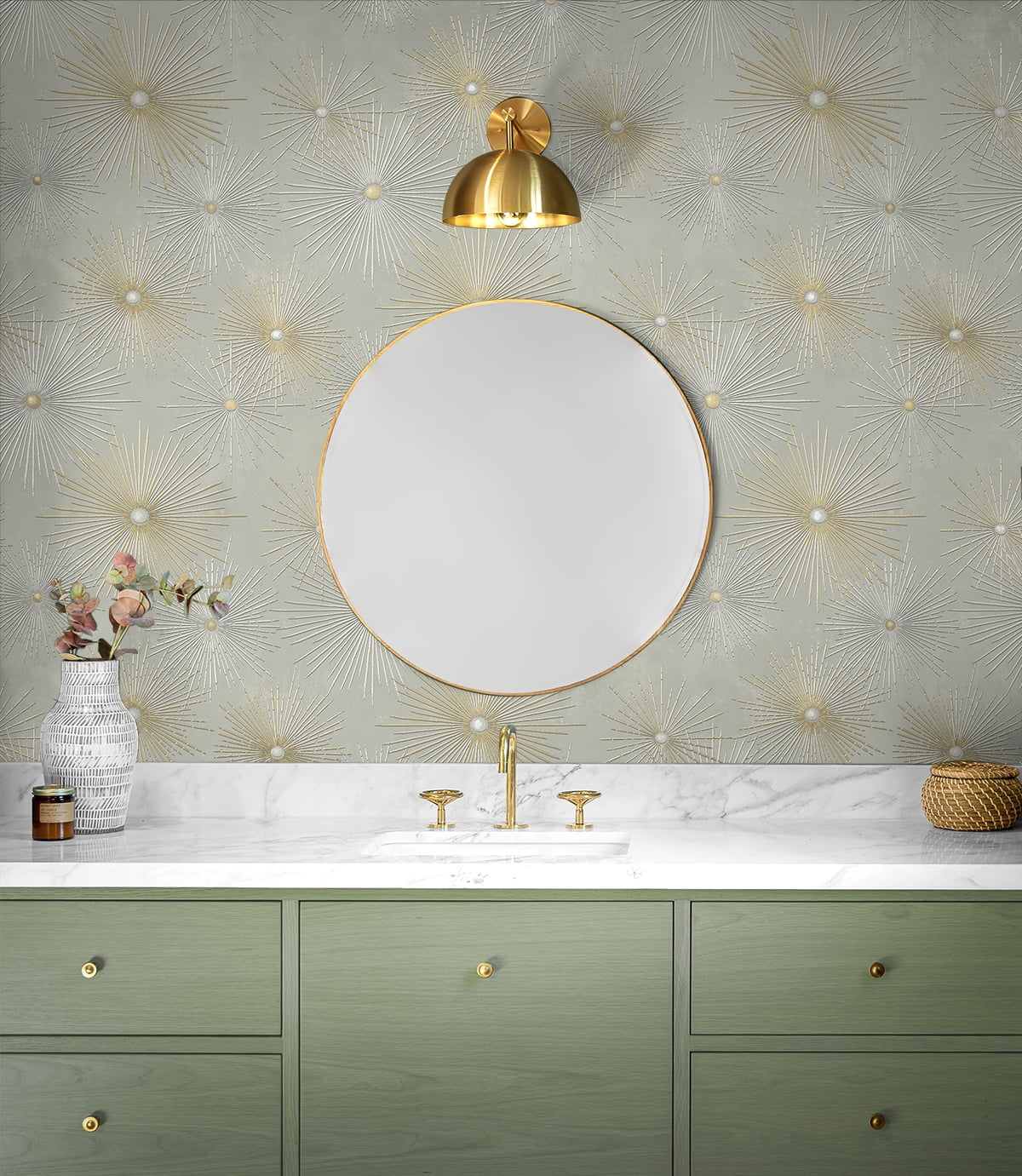 NextWall  Starburst Geo Peel and Stick Wallpaper Silversmoke & Gold