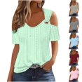 thumbnail image 7 of Lovskoo 2024 Womens Summer Tops Trendy Casual Solid Color Eyelet Cold Shoulder Short Sleeve Pullover Top Gray, 7 of 7