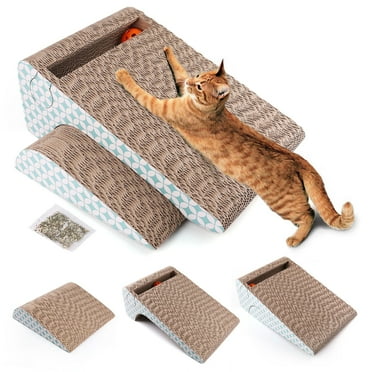 Prime Pets 2-in-1 Cat Scratcher Cardboard, Corrugate Cat Scratch Pad with Ball Toy, Catnip, Removable