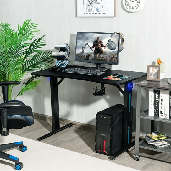 Escritorio de Gaming Costway con Soporte Joystick Portavaso Luz LED Negro 110 x 60 x 76 cm