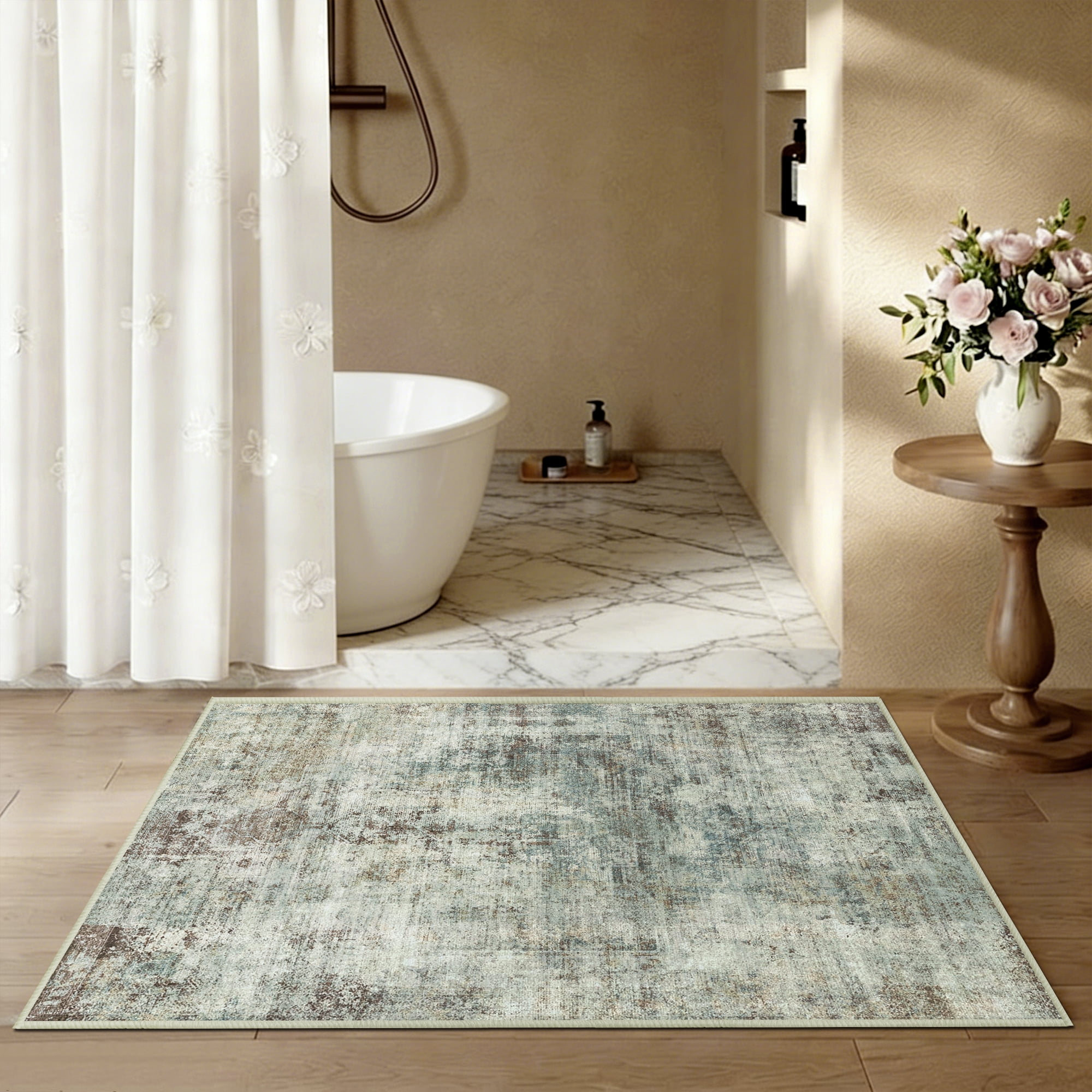 ATHOPE 2x3 Entryway Rug, Vintage Boho Medallion Rugs Non-Slip Soft Low Pile Washable Rug Large Distressed Rug Indoor Retro Carpet for Kitchen Bathroom Entrance, Gray Brown