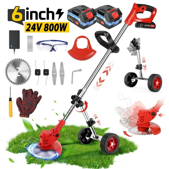 Weed Wacker Cordless Electric Grass Trimmer & Edger, Tanbaby 6 inch Weed Eater Kit with Upgraded Wheels