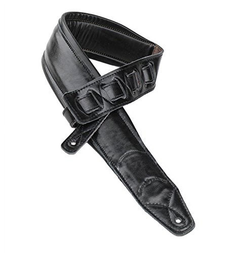 Walker & Williams C-22-BB Black on Black Premium Top Grain Leather Double Padded Guitar Strap Extra Wide