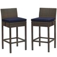 thumbnail image 1 of Modway Conduit Rattan Outdoor Bar Stool in Brown and Navy (Set of 2), 1 of 4