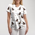 thumbnail image 3 of felwors Scrubs for Women Animal Print Tops Short Sleeve Cartoon Pattern V Neck Stretchy Nursing Uniform with Pockets (White, XXXL), 3 of 7