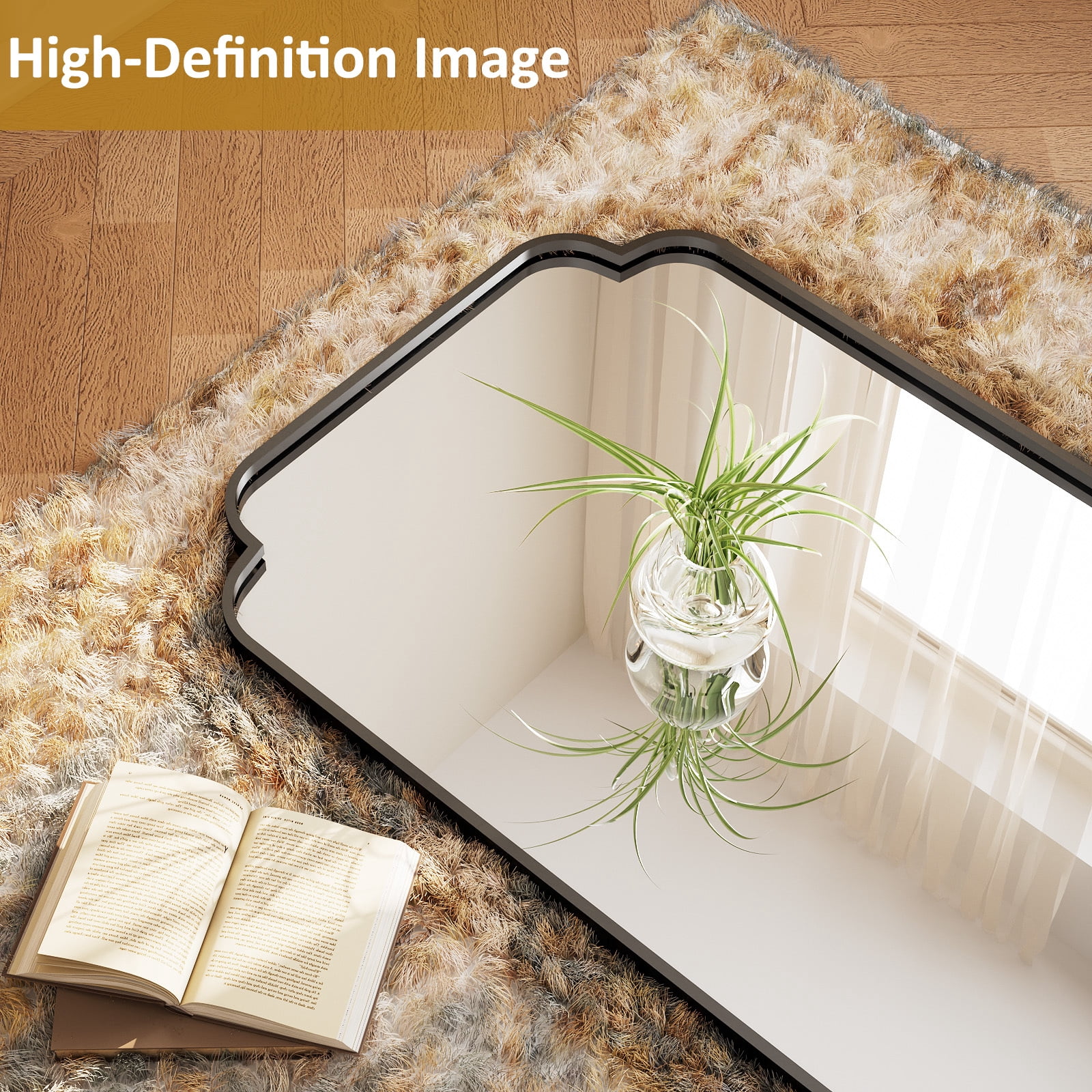 Easy4Home 64"x21" Arched Full Length Mirror Decorative Wall Mounted Mirror with Metal Frame, Black