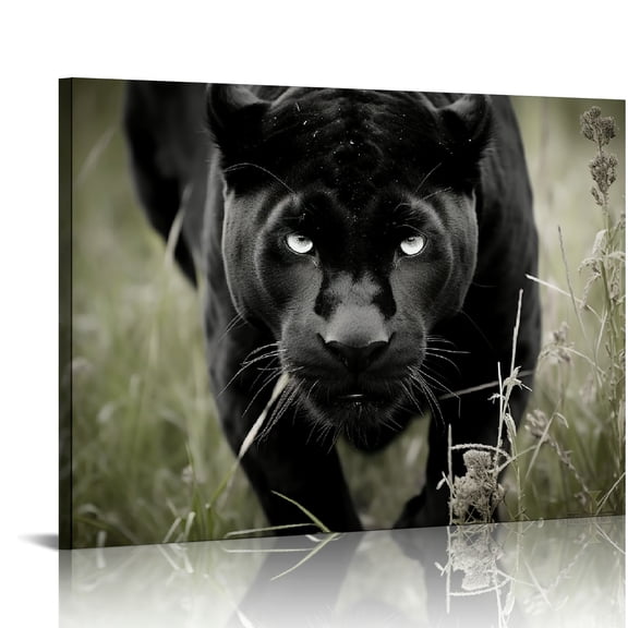 COMIO Black Panther Wall Art, Black and White Canvas Prints, Wildlife Animal Painting, Leopard Poster and Print, Vintagw Wall Decor Artwork for Bedroom Living Room Office Decorations (20x16 inch )