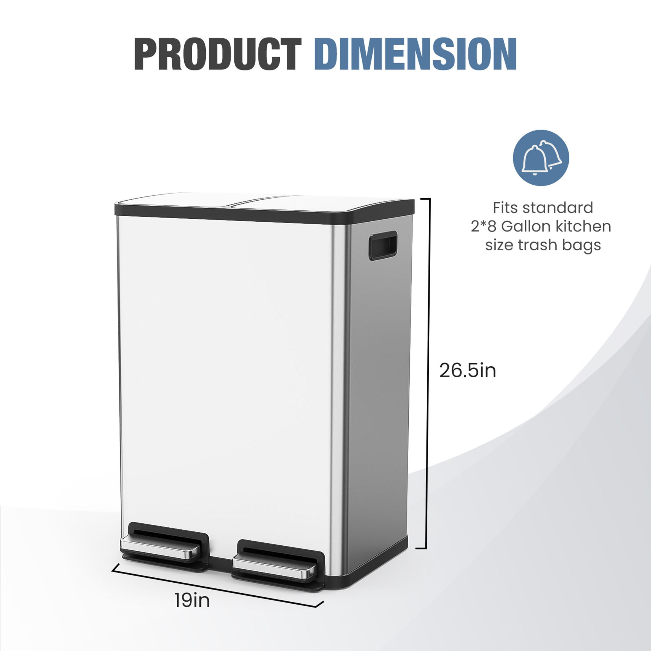 CONCETTA Dual Compartment Trash Can, Kitchen Garbage Can Recycling Bin with Soft-Close Foot Pedal and emovable Inner Buckets, Fingerprint-Resistant, 2 x 8 Gallon