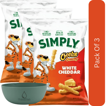 Simply Cheetos White Cheddar Crunchy Cheese Flavored Snacks, 8.5 oz Bag With Olive Green Bowl By ValueNest