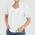 thumbnail image 2 of MIXUE Boho Tops For Women Summer Lace Solid Color Square Collar Short Sleeve Casual Pullover Shirts For Women T-shirts Streetwear,White,XXXL, 2 of 9