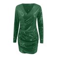 thumbnail image 4 of YMNXA Womens Dress Long Sleeve V Neck Solid Color Sequin Elegant Comfortable Dresses For Party Green M, 4 of 5