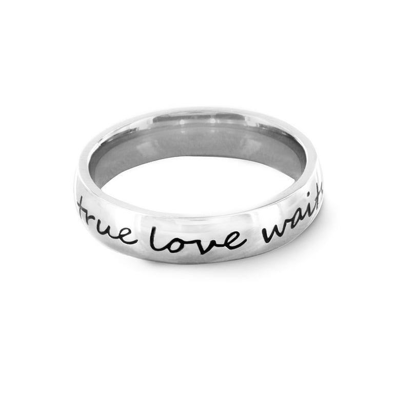 Coastal Jewelry Women's 'True Love Waits' Cursive Script Stainless Steel  Ring