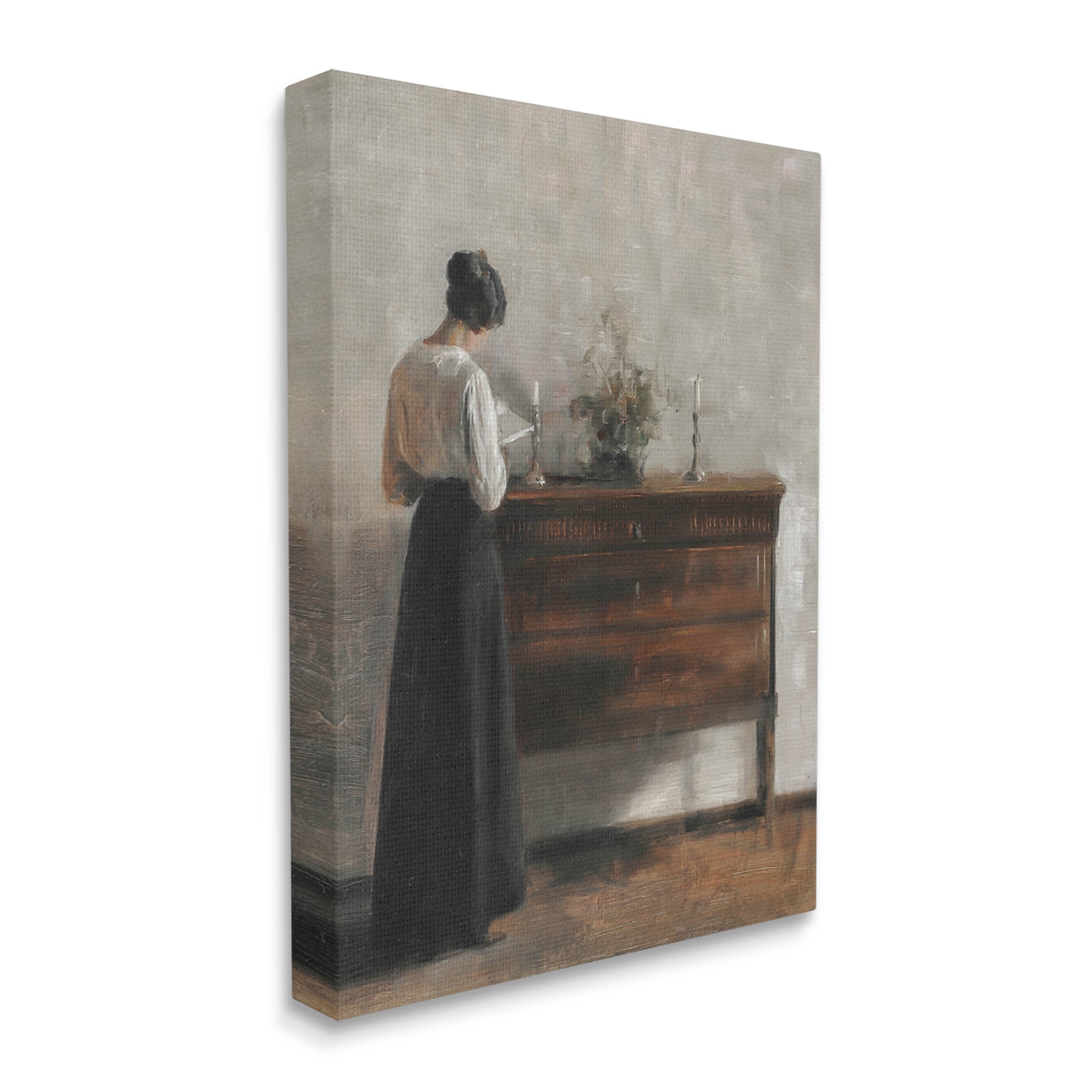 Classic Woman In Dress Reading Typography Painting Gallery Wrapped Canvas Print Wall Art