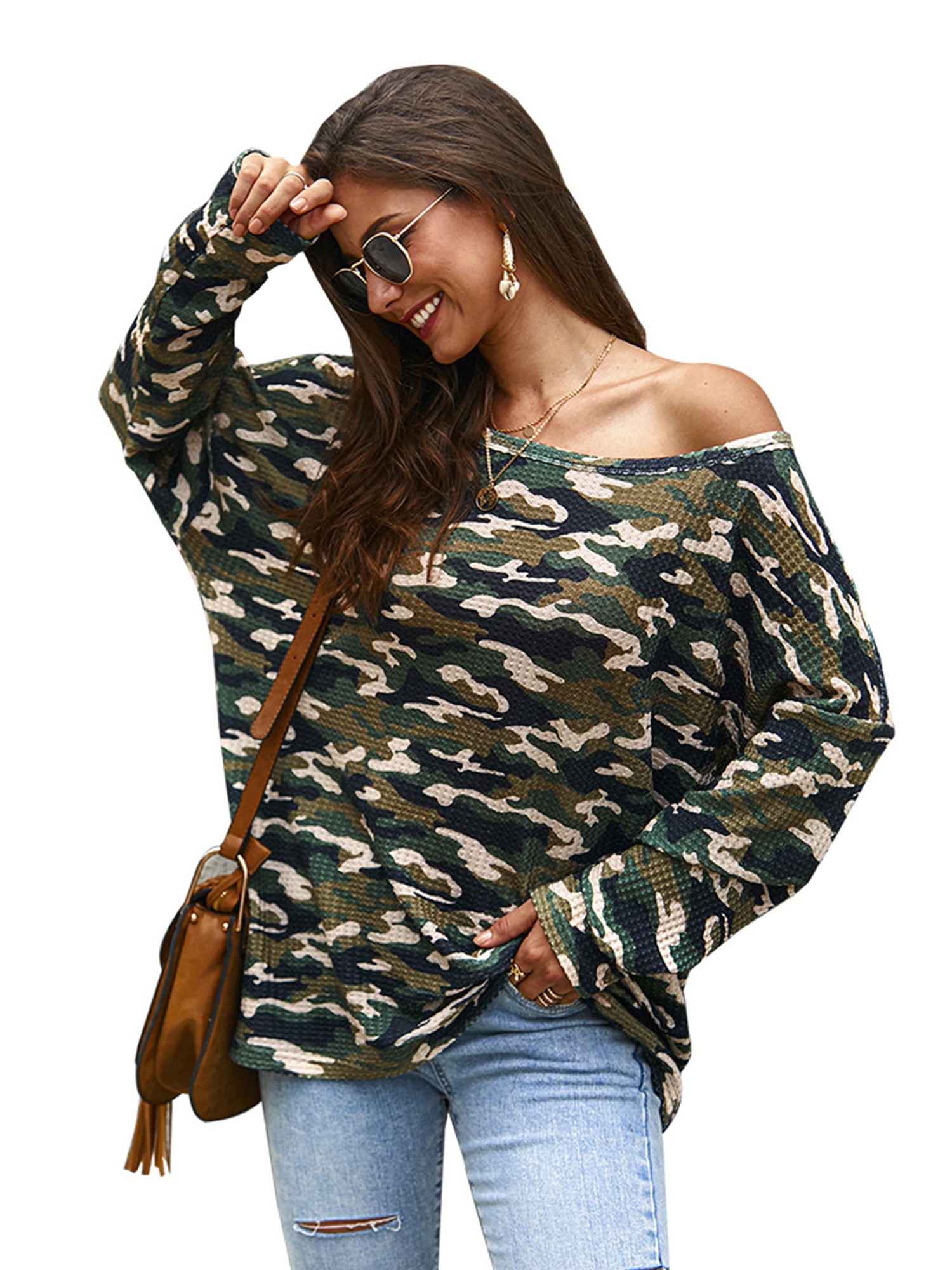 HiMONE - HIMONE Womens Long Sleeve Off Shoulder Casual Sweatshirt ...