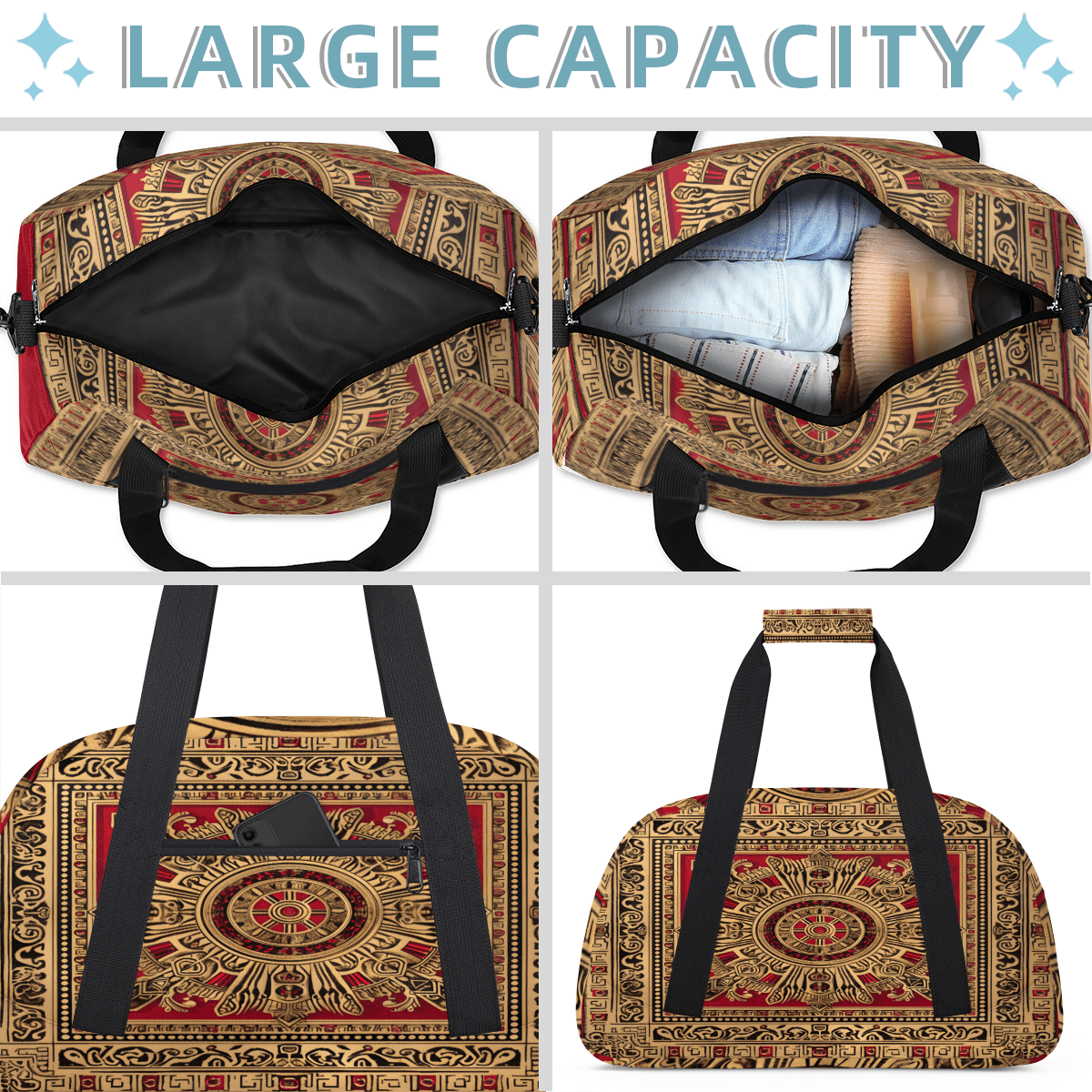 Herdesigns Sports Duffle Bags Travel Duffle Bag Gym Bag Colorful Boho Vintage Weekender Travel Bag Waterproof Overnight Bag Carry On Travel Tote Bag Dance Bags