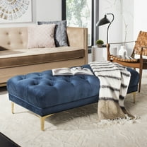 SAFAVIEH Zarya Modern Glam Rectangular Tufted Bench, Navy/Brass