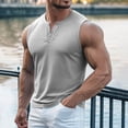thumbnail image 2 of Men's Ribbed Henley Tank Tops Knit V Neck Sleeveless Workout T Shirt Muscle Gym Fitness Tee Gray, 2 of 7