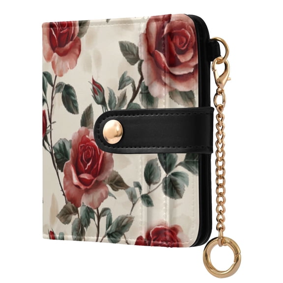 Womens Wallet PU Leather Bifold Small Purse with RFID Blocking Credit Card Holder Rugosa Rose