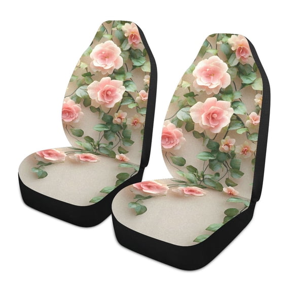 ALAZA 3d Flower Roses Car Seat Covers 2 PCs Universal Auto Front Seats Interior Protector
