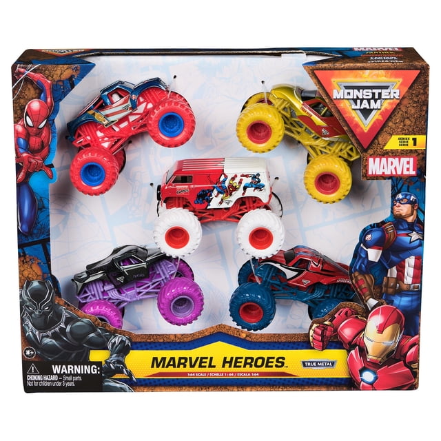 Vehículos de juguete 1:64 Monster Jam Marvel Paquete de 5