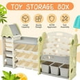 thumbnail image 4 of Kids Bookshelf Toy Storage Organizer with 17 Bins and 4 Bookshelves, Multi-functional Nursery Organizer Kids Furniture Set Toy Storage Cabinet Unit with HDPE Shelf and Bins for Playroom, Light Green, 4 of 7