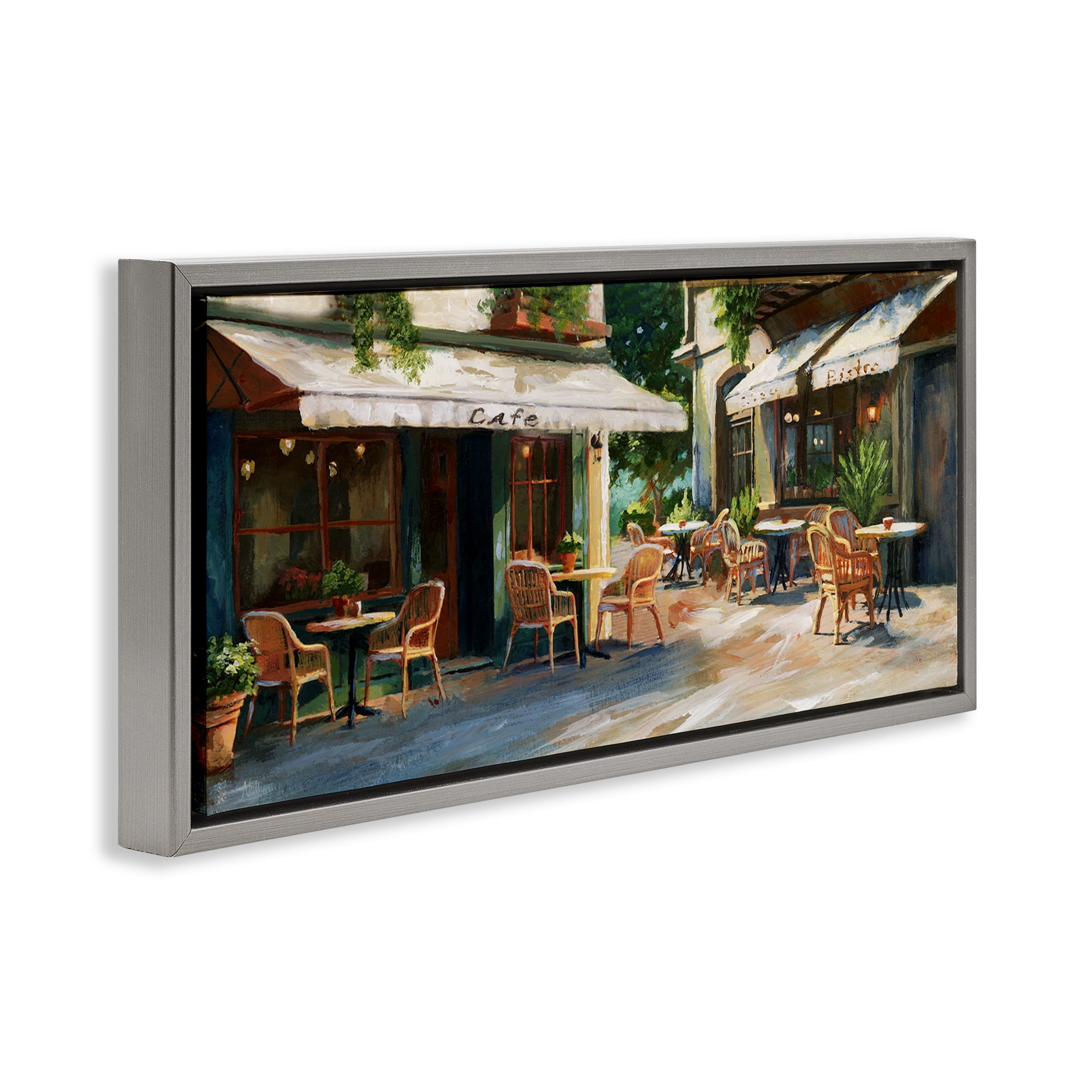 Stupell Industries Sunlit Outdoor Parisian Cafe Gray Framed Floater Canvas Wall Art, design by Nan