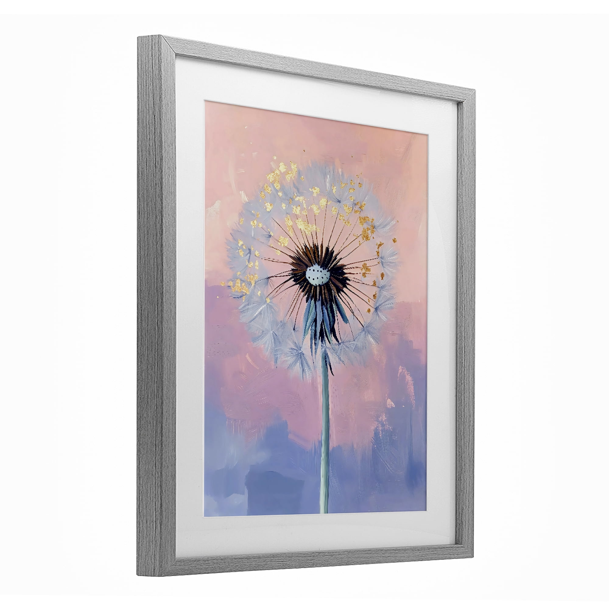 Stupell Industries Pastel Dandelion with Gold Seeds Gray Framed Print Under Glass, design by The Prints Vibe