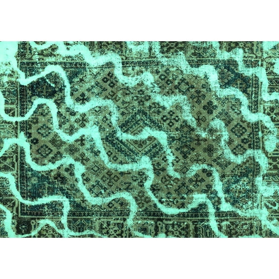 Ahgly Company Machine Washable Indoor Rectangle Abstract Turquoise Blue Modern Area Rugs, 5' x 7'