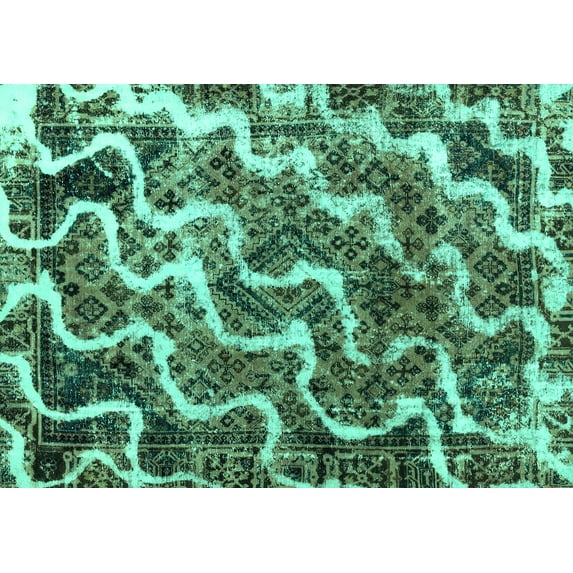 Ahgly Company Indoor Rectangle Abstract Turquoise Blue Modern Area Rugs, 5' x 7'