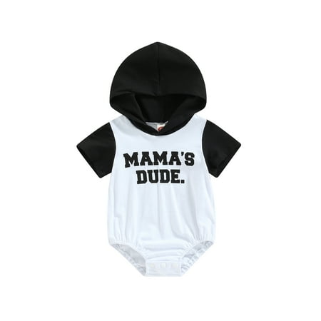 

AMILIEe Infant Baby Boys Girls Romper Clothes Letter Print Short Sleeve Hooded Jumpsuits Newborn Bodysuits