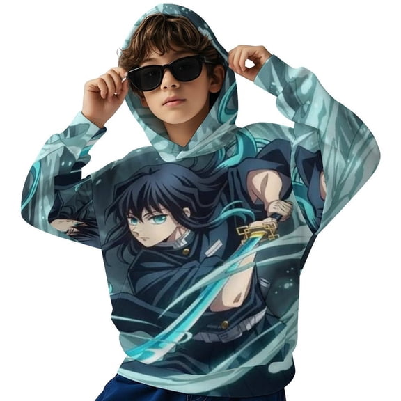 Demon Slayer Tokito Muichiro Kids Hoodie Cozy Hooded Sweatshirt Long Sleeve Sweater Tops Pullover Hoodies Boys Girls 6-8Y