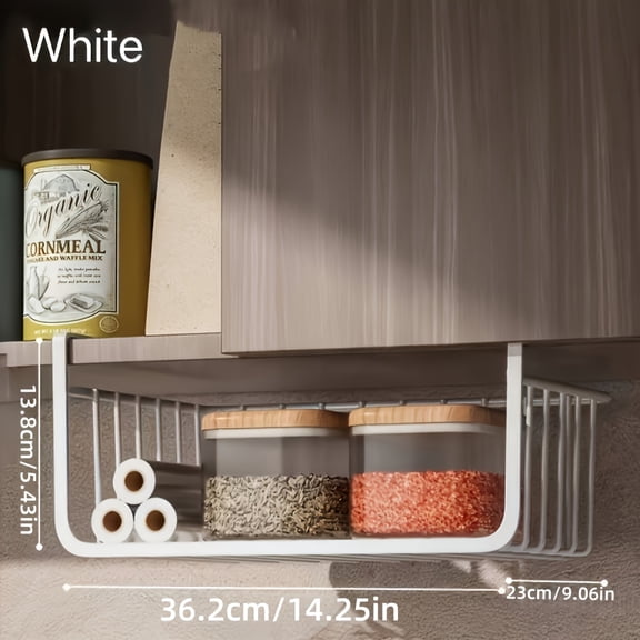 Extra Large Under Cabinet Hanging Storage Basket, No Drill Metal Wire Shelf Basket, Space-Saving Under Desk Organizer for Kitchen, Dorm & Bathroom