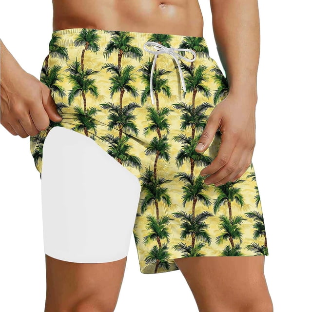 Xcmzpl Mens Swim Trunks with Liner 5 inch Inseam Quick Dry 2 in 1 Swimming Board Shorts Striped Beach Bathing Suits with Pockets
