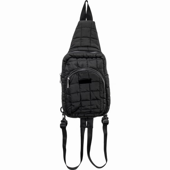 True Gear Quilted Polyester Convertible Crossbody Backpack for Women with Adjustable Straps, Black