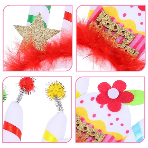 LULULION Multi Color Cloth Party Headband with Decorative Cake Candle Design for Birthday