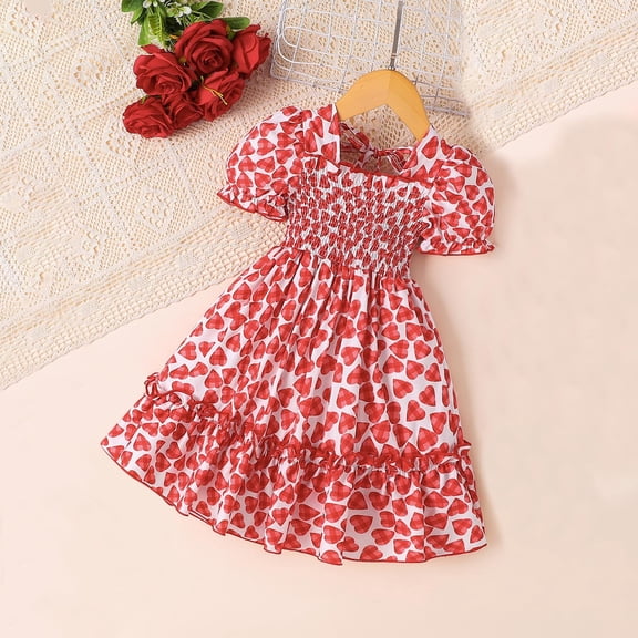JUSLIO Girls Plaid Dress Puff Crew Neck Short Sleeve Casual Dresses Size 3 Y
