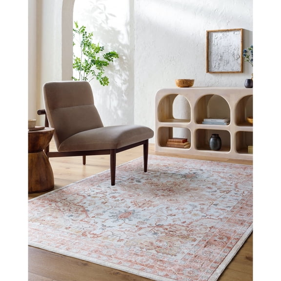 Livabliss Washable Rugs for Living Room, 5x8 Lavable Traditional Orange Area Rug, Bedroom Dining Room Home Decor Stain Resistant Carpet (5'3" x 7'7")
