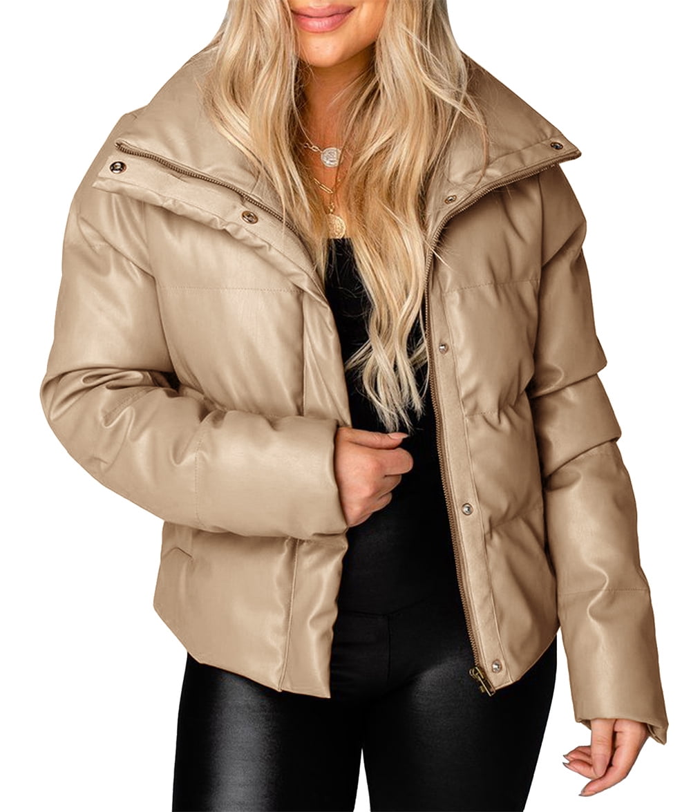  Women's Cropped Puffer Jacket Baggy Short Faux Leather