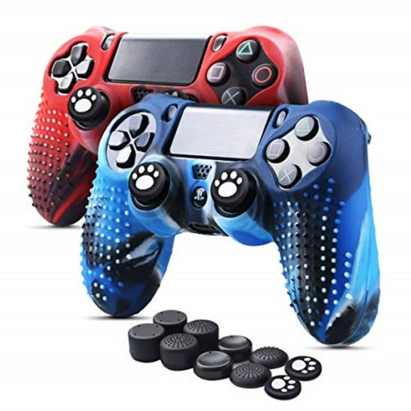 6amLifestyle PS4 Controller Skin (Red + Blue 2 Controller Skins + 10 Thumb Grips) Anti-Slip Silicone Cover Protector Case for DualShock 4 PS4 / PS4 Slim / PS4 Pro Controller