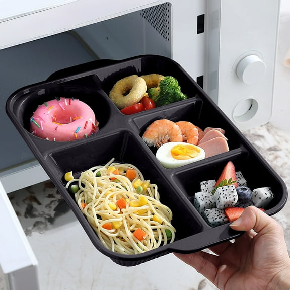 5-Compartment Divided Plates Tray For Healthy Eating And Portion Control - Microwave And Dishwasher Safe Plastic Dinnerware For Family, Party, And Outdoor Use Blahzhy | Dark Gray
