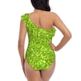 thumbnail image 5 of Uemuo Lime green glitter Print Women's One Piece Swimsuit Asymmetrical Neck Bathing Suit One Shoulder Side Cutout Ruffle Swimwear-Medium, 5 of 6